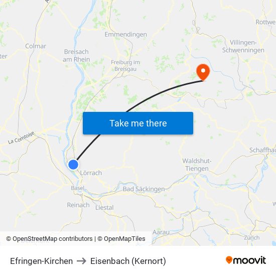 Efringen-Kirchen to Eisenbach (Kernort) map