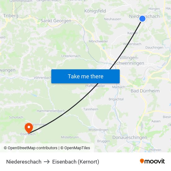 Niedereschach to Eisenbach (Kernort) map