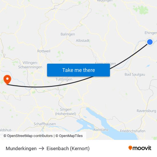 Munderkingen to Eisenbach (Kernort) map