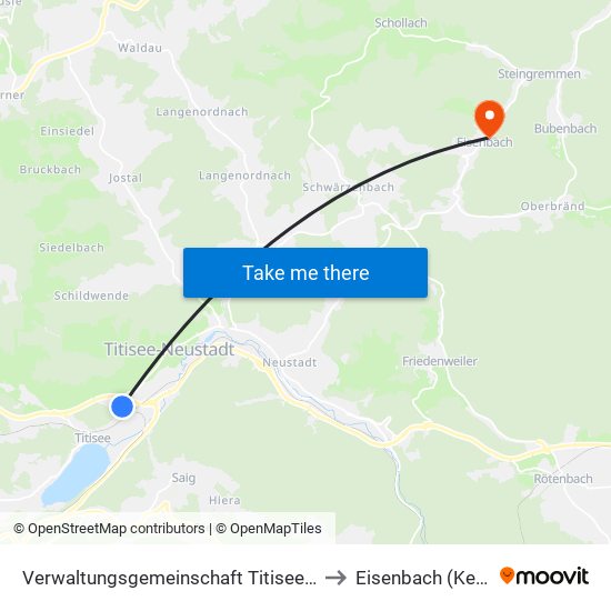 Verwaltungsgemeinschaft Titisee-Neustadt to Eisenbach (Kernort) map