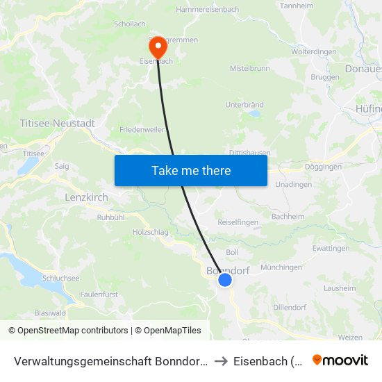 Verwaltungsgemeinschaft Bonndorf Im Schwarzwald to Eisenbach (Kernort) map