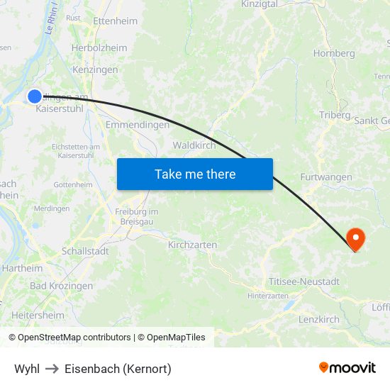 Wyhl to Eisenbach (Kernort) map