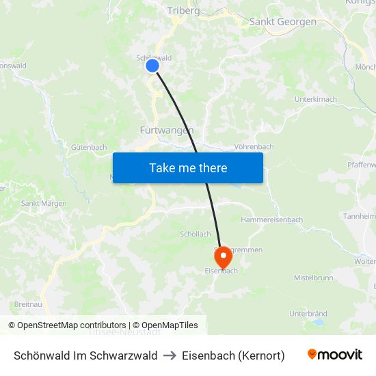 Schönwald Im Schwarzwald to Eisenbach (Kernort) map