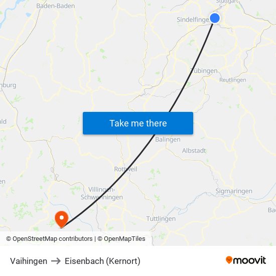 Vaihingen to Eisenbach (Kernort) map