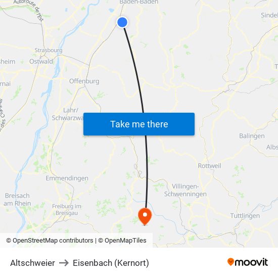 Altschweier to Eisenbach (Kernort) map