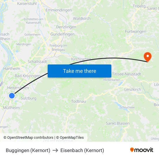 Buggingen (Kernort) to Eisenbach (Kernort) map