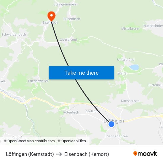 Löffingen (Kernstadt) to Eisenbach (Kernort) map