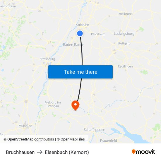 Bruchhausen to Eisenbach (Kernort) map