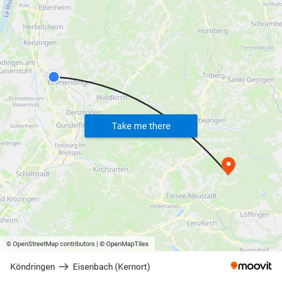 Köndringen to Eisenbach (Kernort) map
