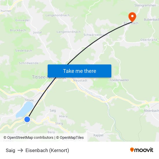 Saig to Eisenbach (Kernort) map