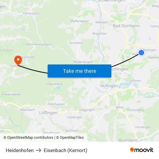 Heidenhofen to Eisenbach (Kernort) map