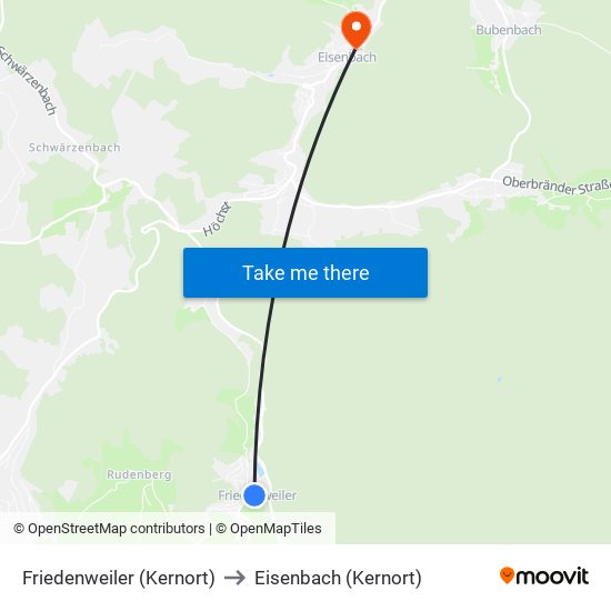 Friedenweiler (Kernort) to Eisenbach (Kernort) map