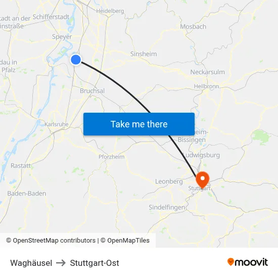 Waghäusel to Stuttgart-Ost map