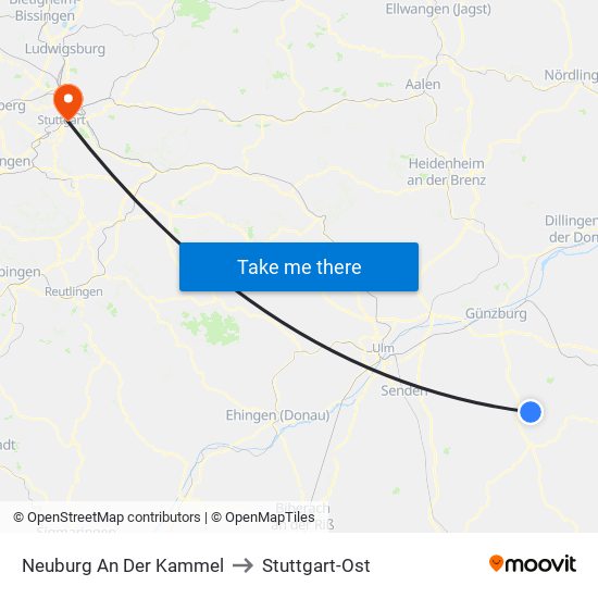 Neuburg An Der Kammel to Stuttgart-Ost map