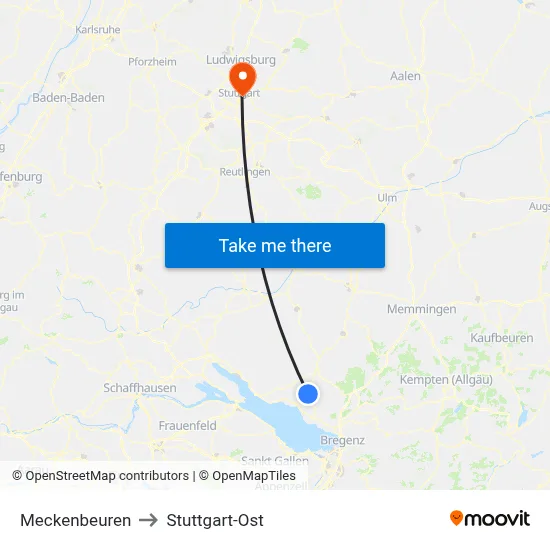 Meckenbeuren to Stuttgart-Ost map