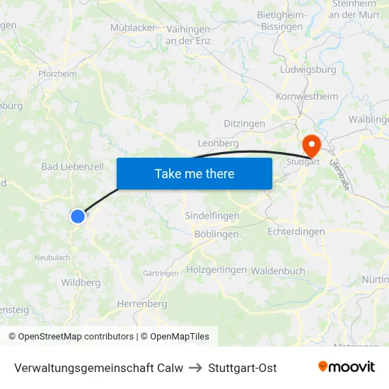 Verwaltungsgemeinschaft Calw to Stuttgart-Ost map