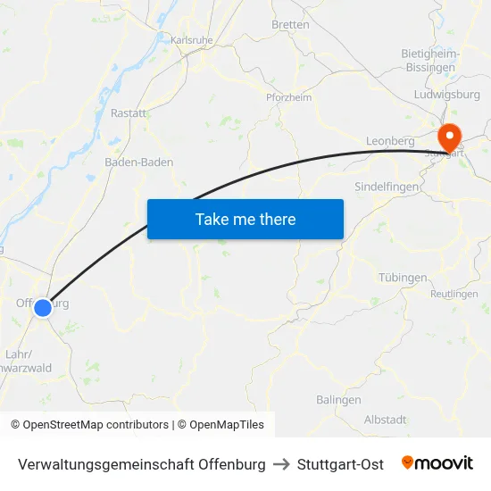 Verwaltungsgemeinschaft Offenburg to Stuttgart-Ost map