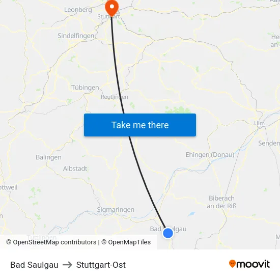 Bad Saulgau to Stuttgart-Ost map