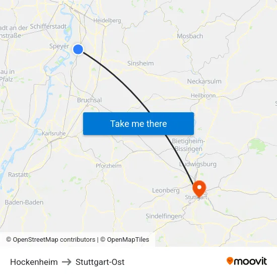 Hockenheim to Stuttgart-Ost map
