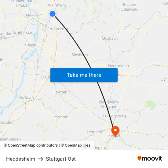 Heddesheim to Stuttgart-Ost map