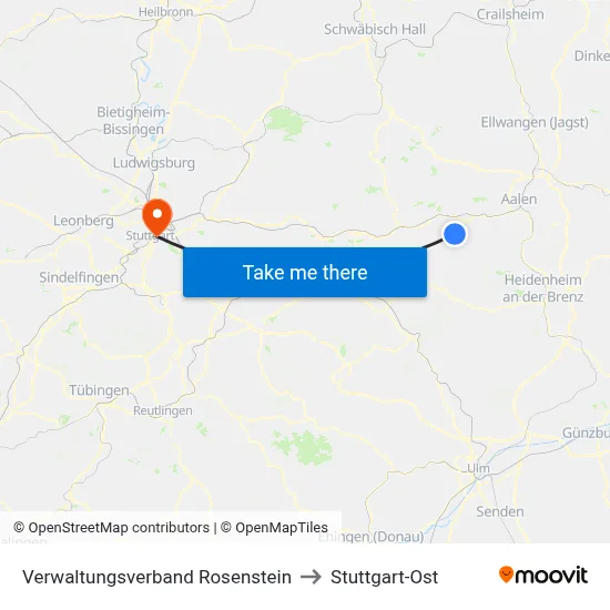 Verwaltungsverband Rosenstein to Stuttgart-Ost map
