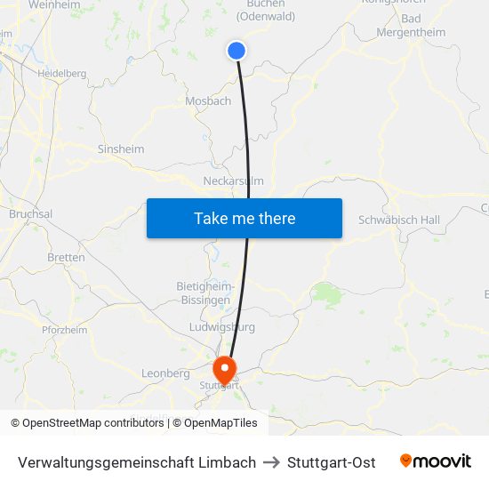 Verwaltungsgemeinschaft Limbach to Stuttgart-Ost map