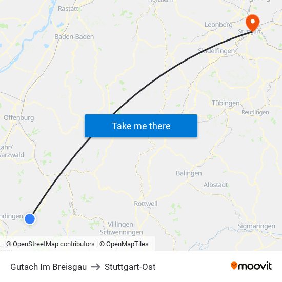 Gutach Im Breisgau to Stuttgart-Ost map