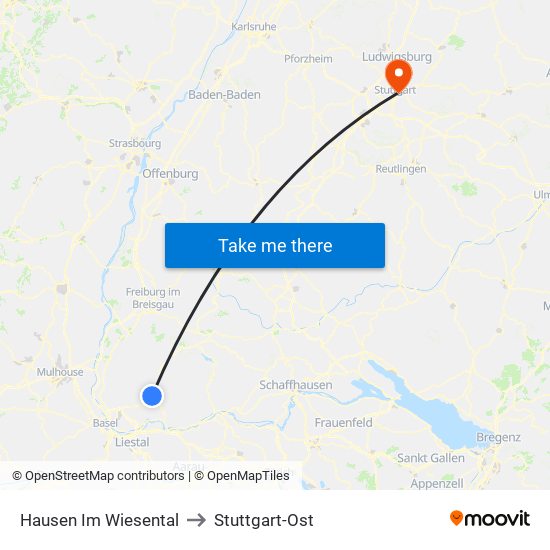 Hausen Im Wiesental to Stuttgart-Ost map