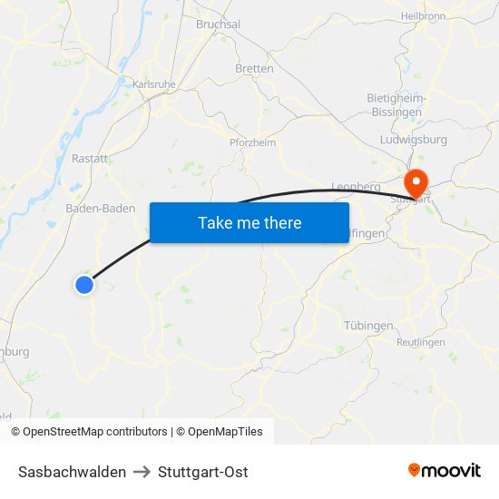 Sasbachwalden to Stuttgart-Ost map