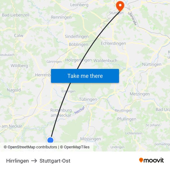 Hirrlingen to Stuttgart-Ost map