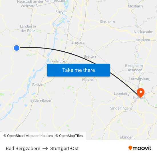 Bad Bergzabern to Stuttgart-Ost map