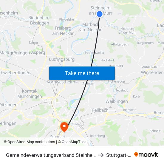 Gemeindeverwaltungsverband Steinheim-Murr to Stuttgart-Ost map