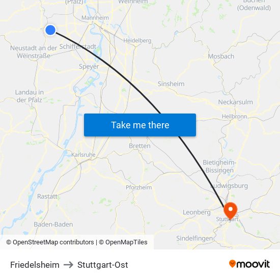 Friedelsheim to Stuttgart-Ost map