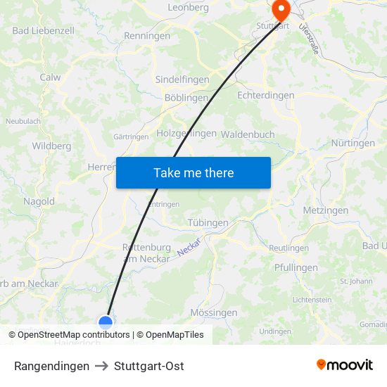 Rangendingen to Stuttgart-Ost map