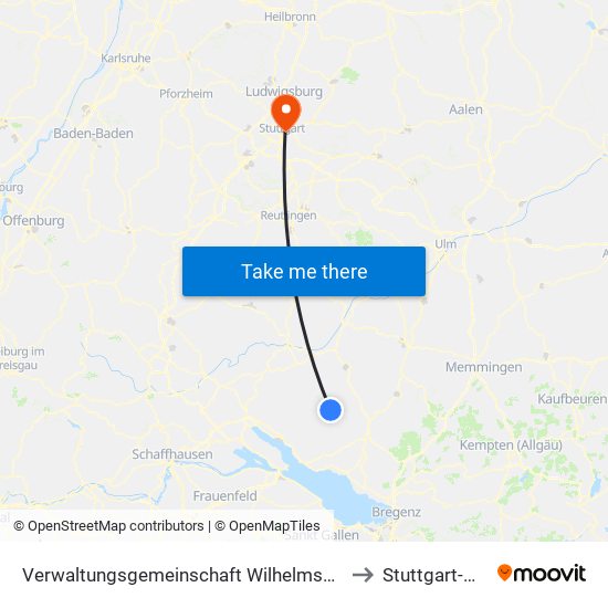 Verwaltungsgemeinschaft Wilhelmsdorf to Stuttgart-Ost map