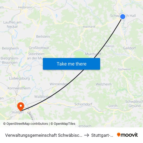 Verwaltungsgemeinschaft Schwäbisch Hall to Stuttgart-Ost map