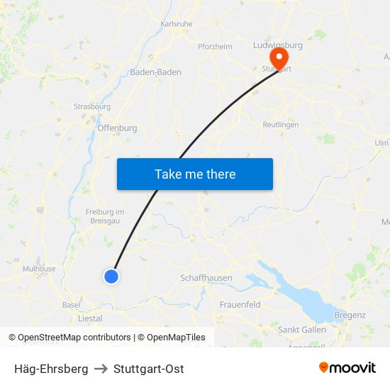 Häg-Ehrsberg to Stuttgart-Ost map