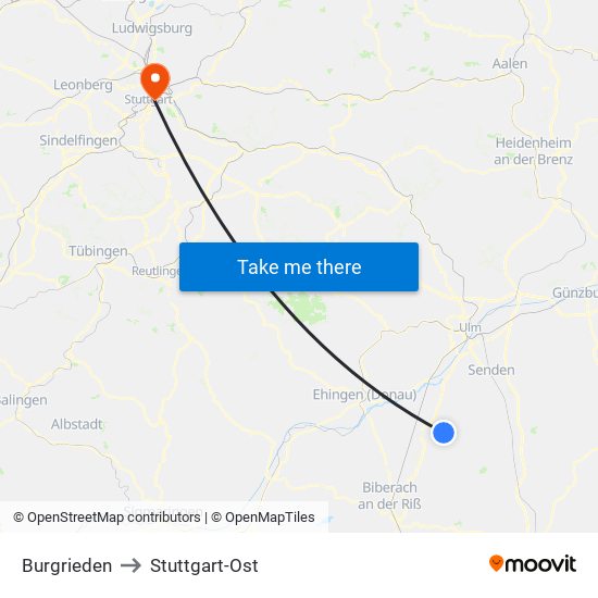 Burgrieden to Stuttgart-Ost map