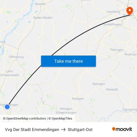 Vvg Der Stadt Emmendingen to Stuttgart-Ost map