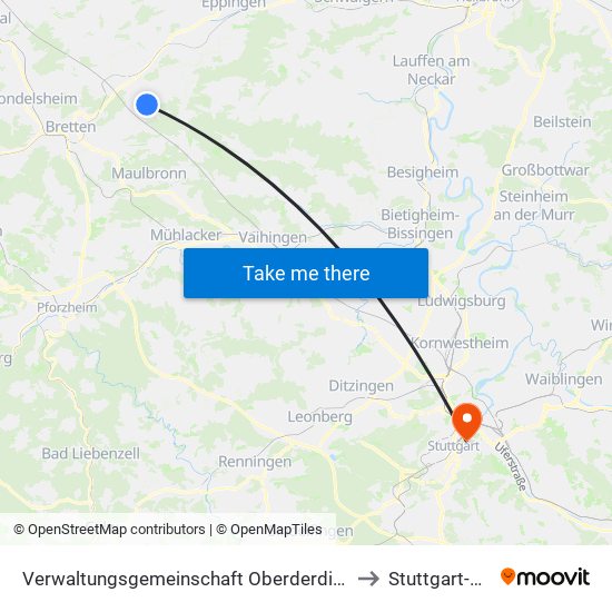 Verwaltungsgemeinschaft Oberderdingen to Stuttgart-Ost map
