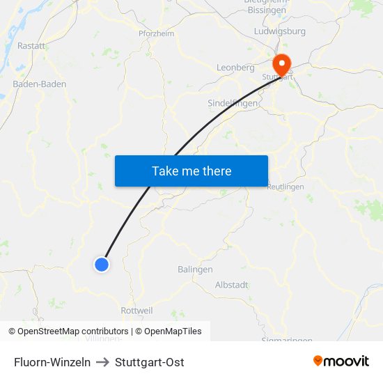 Fluorn-Winzeln to Stuttgart-Ost map