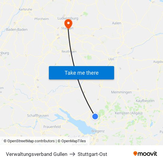 Verwaltungsverband Gullen to Stuttgart-Ost map