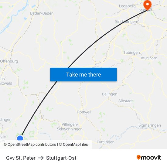 Gvv St. Peter to Stuttgart-Ost map