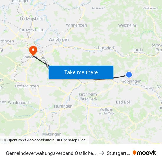 Gemeindeverwaltungsverband Östlicher Schurwald to Stuttgart-Ost map