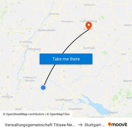 Verwaltungsgemeinschaft Titisee-Neustadt to Stuttgart-Ost map