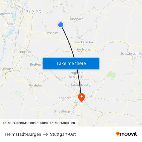 Helmstadt-Bargen to Stuttgart-Ost map