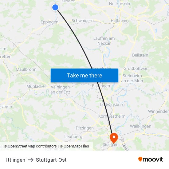 Ittlingen to Stuttgart-Ost map