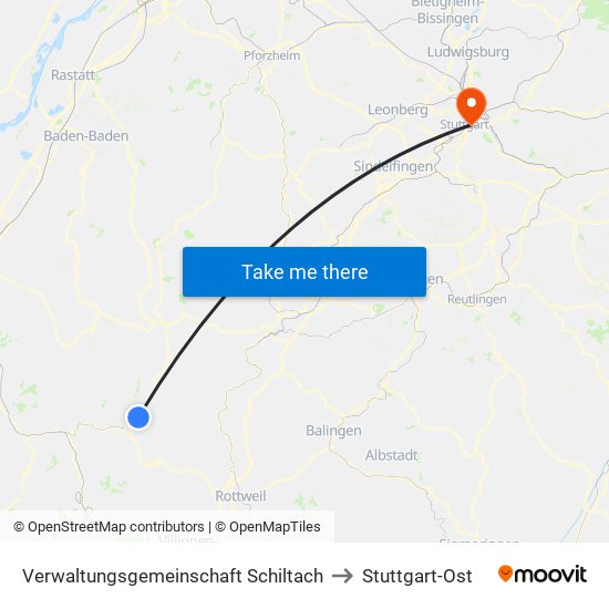 Verwaltungsgemeinschaft Schiltach to Stuttgart-Ost map