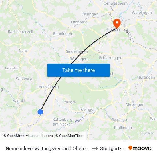 Gemeindeverwaltungsverband Oberes Gäu to Stuttgart-Ost map