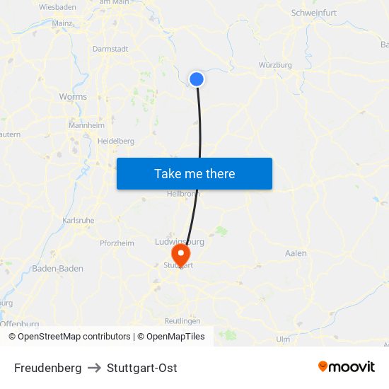 Freudenberg to Stuttgart-Ost map